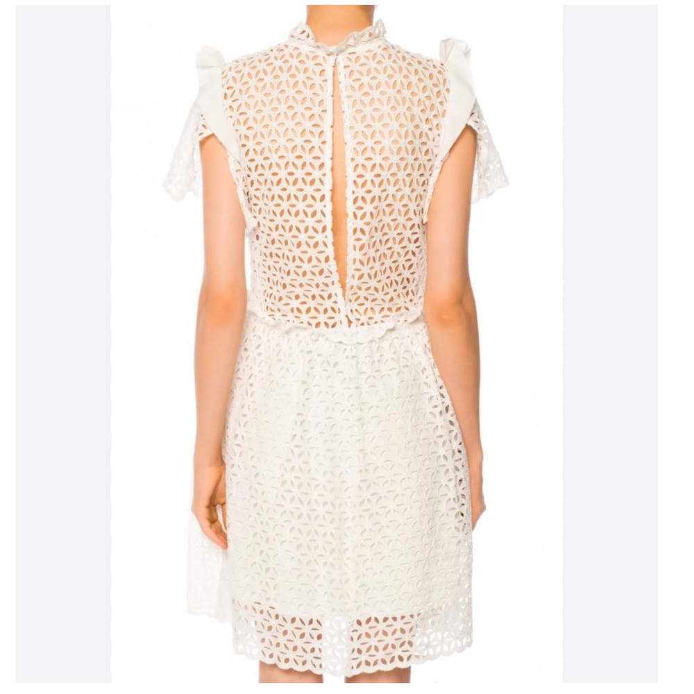 Self-Portrait White Eyelet Ruffle Detail Short Sleeve Dress Size 8 - Picture 2 of 12